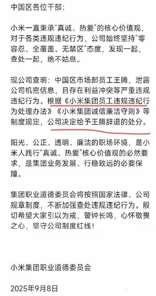 泄露机密移交证物雷军拍板永不录用！不朽情缘app小米高管王腾被辞退(图5)